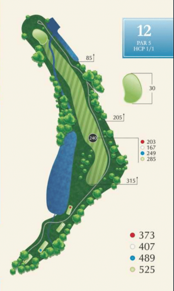 Diagram of hole 12 at McAlester Country Club, a par 5