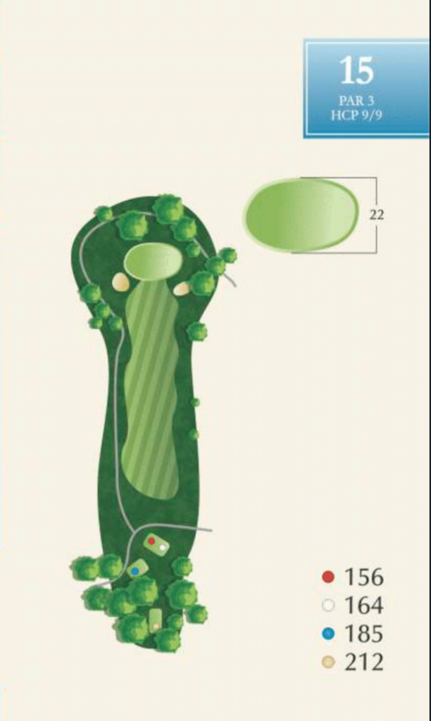 Diagram of hole 15 at McAlester Country Club, a par 3